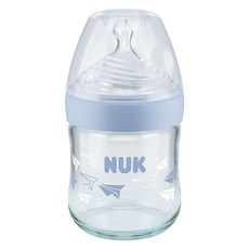 NUK 自然母感玻璃奶瓶, 模擬母乳真實生理構造, 適合0-6個月寶寶, 耐高溫, 德國製造, 顏色隨機, 120ml, 1個