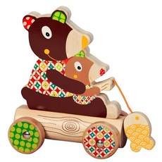 Ebulobo 熊抱抱手拉車 Woodours木頭玩具 18個月以上適用, 1組