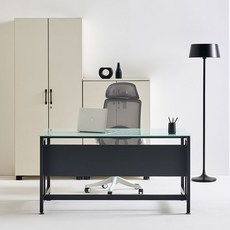 티에스퍼니처 TS 03 강화유리 가림막 철제 데스크 컴퓨터책상 방문설치, 상판(강화유리화이트), 프레임(블랙)