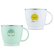 Edison 兒童好朋友防滑不鏽鋼湯杯 2種圖案組, 薄荷綠(恐龍)+白色(鴨子), 1組
