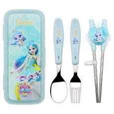 LE BARN 公主奇妙萌可靜音學習筷全套組, 輕輕萌可, 1套, 湯匙 + 叉子 + 筷子 + 收納盒