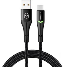 Macdodo指示燈A Type-C Type QC4.0充電數據傳輸線, 1m, 黑色(CA-7960), 1條