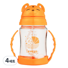 아이별프렌즈 국내 제조 트라이탄 주스 빨대컵 280ml + 세척솔 세트, 오렌지, 4세트