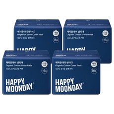 해피문데이 유기농 순면 커버 생리대 날개형, 대형, 16개입, 4개