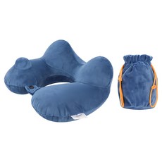 Tamsaa 攜帶用充氣頸枕 + 收納袋 1組, 藍色