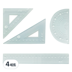 粉彩尺 + 三角尺 + 量角器套組, 4套, 藍色