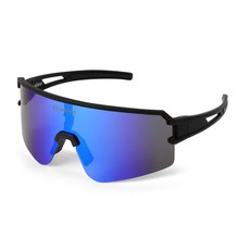 Oaklans 運動太陽眼鏡 QX80, 鏡框黑色 + 偏光鏡片藍色鏡面