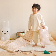 Jjamjago Check Lover 幼兒園午睡被套組, 米色