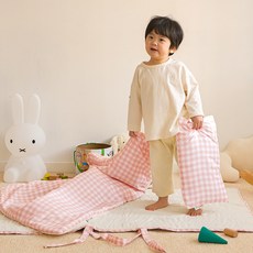 잠자코 체크러버 어린이집 낮잠이불 세트, 핑크