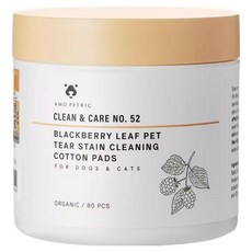 AMO PETRIC 愛摸 黑莓葉寵物淚痕清潔棉片 犬猫適用 80片, 1罐, 24g