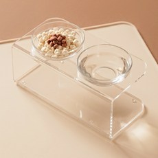 PETRIUM 2格壓克力寵物食盆架+玻璃餐碗 2入, 1套, 透明度