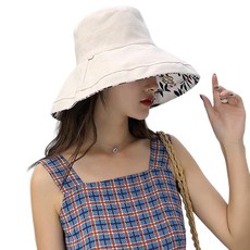 KissDiamond 大帽檐雙面可摺疊遮陽帽 棉麻