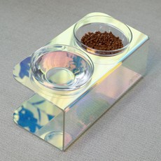PETRIUM 壓克力2格寵物飼料架, 棱鏡, 1個