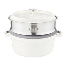 staub Cocotte 圓形鑄鐵鍋 含蒸籠 白松露色, 1個, 24厘米