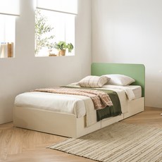 리바트 커먼베드 자녀가구 심플형 헤드 침대 서랍형 프레임 단품 방문설치, 그린 + 화이트오크