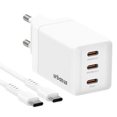 어반어스 GaN 67W 미니 C타입 3포트 PD PPS 초고속 충전기 65W C TO C 케이블 1.5m, 화이트, 1개