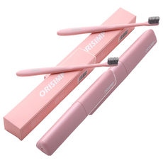 DM Corporation I Love Home 簡約素色牙刷+牙刷盒 粉紅色, 2套