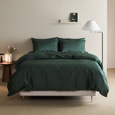 Bountiful 精梳棉緞面被套, Forest Green