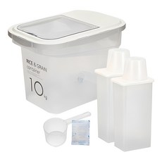 씨밀렉스 라이스키퍼 10kg + 잡곡통 1300ml 2개 + 제습제 + 계량컵, 투명아이보리, 1세트