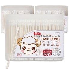 Realbebe安全嬰兒棉籤, 520件, 3個