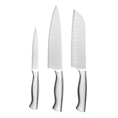 Vilivin 不鏽鋼廚房刀具3件組，含多功能主廚刀、廚房剪刀和刨刀，堅固耐用，刀刃鋒利, 菜刀 + 三德刀 + 水果刀, 1組
