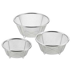YOSHIKAWA 吉川 米瑞德 ii 不銹鋼濾盆3件組 (13/15/17cm) sj3466 堅固耐用 清洗瀝水好幫手, 1入, silver, Small