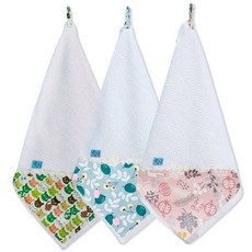 OZMOM 掛繩擦手巾3件組, C款(綠色貓咪款+花朵款 藍色+花園款 粉色), 1組