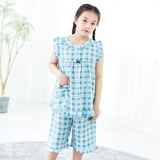 여아용 냉감 더블체크 레이온 캡소매 잠옷 상하의 세트
