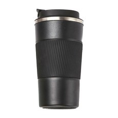不鏽鋼保溫咖啡杯, 繽紛色彩, 密封防漏, 防滑杯套, 大口杯徑, 黑色, 510ml, 1個