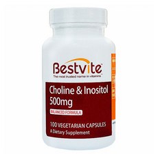 Bestvite 膽鹼+肌醇膠囊 500mg 素食膠囊 美國原廠原裝進口, 100顆, 1罐