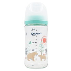 pigeon 貝親 實感哺乳玻璃奶瓶 3個月以上, 白熊版, 240ml, 1個