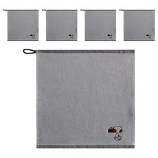 Songwol 松月 史努比 黑色線條掛環擦手巾, 灰色, 5入
