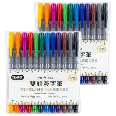 TEMPO 節奏牌 FUJILINE 雙頭簽字筆 0.4mm / 2mm, 多色, 24支