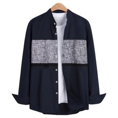 MONIZ 95~130 亨利領划痕線長袖襯衫大碼 SHT240