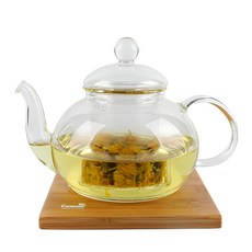 코맥 유리필터 티포트 600ml + 대나무 받침대 TPW1 세트, 투명(티포트), 1세트