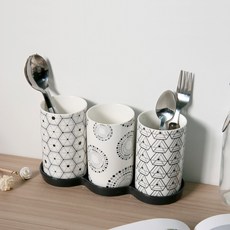 萊姆橄欖 素色圖案 3格餐具筒, 灰色 + 白色, 1個