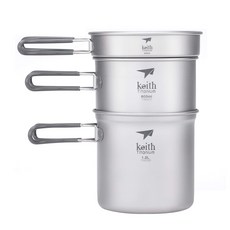 Keith Titanium 鎧斯 純鈦折疊鍋組 Ti6014 直徑120x133mm 容量400ml+800ml+1200ml, 鈦灰色, 1組