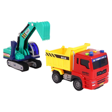 kidmate 孩子王 台灣好車隊 迷你砂石車+挖土機 工程車玩具組, 1入