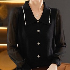 아뗄릭 여성용 시스루 소매 배레이스 니트 티셔츠 01724