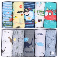 CHARACTOPIA 兒童系列 男童純棉三角內褲 警笛圖案 5件 + 腕龍圖案 5件組