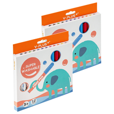 Y-PLUS 可水洗彩色筆, 12色, 2盒