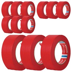 다다 칼라 마스킹 종이테이프 30mm x 15m, 레드, 12개