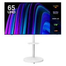 이노스 4K UHD 제로 베젤 TV + 대형 삼탠바이미 티비 스탠드 삼텐바이미 TV 거치대 FS-30 화이트 세트, 164cm(65인치), E6501UHD, 방문설치