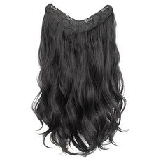 gelluna 長波浪自黏接髮髮片 髮夾式半頂假髮 HB-02, 1 自然黑, 1個