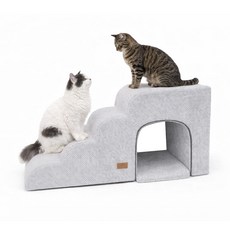 Allmio Pet 貓咪雲朵布料洞穴4層階梯+坐墊套組, 都會灰, 1個