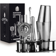 波士頓調酒器 18件組 食品級304不鏽鋼 含收納座, 1組