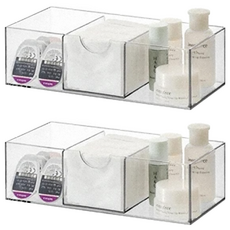 化妝品收納盒 多種組合自由搭配 層片可調節 抽屜式設計 PET材質 底部加高 五種尺寸靈活搭配, 透明沒蓋 分格款, 2個