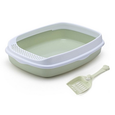 ZEZEPET 半開方式彩色貓砂盆+貓砂鏟組, 綠色