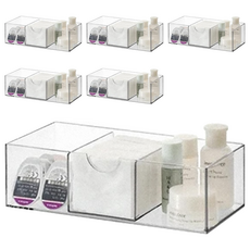 化妝品收納盒 多種組合自由搭配 層片可調節 抽屜式設計 PET材質 底部加高 五種尺寸靈活搭配, 透明沒蓋 分格款, 6個