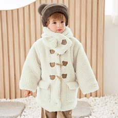 WALTONKIDS 兒童小泰迪毛絨牛角扣大衣 + 圍巾套組